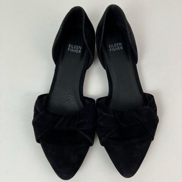 Eileen Fischer Sz 8 Fuller Suede d'Orsay Ballet Flats Black Office Preppy Comfy - Picture 7 of 16